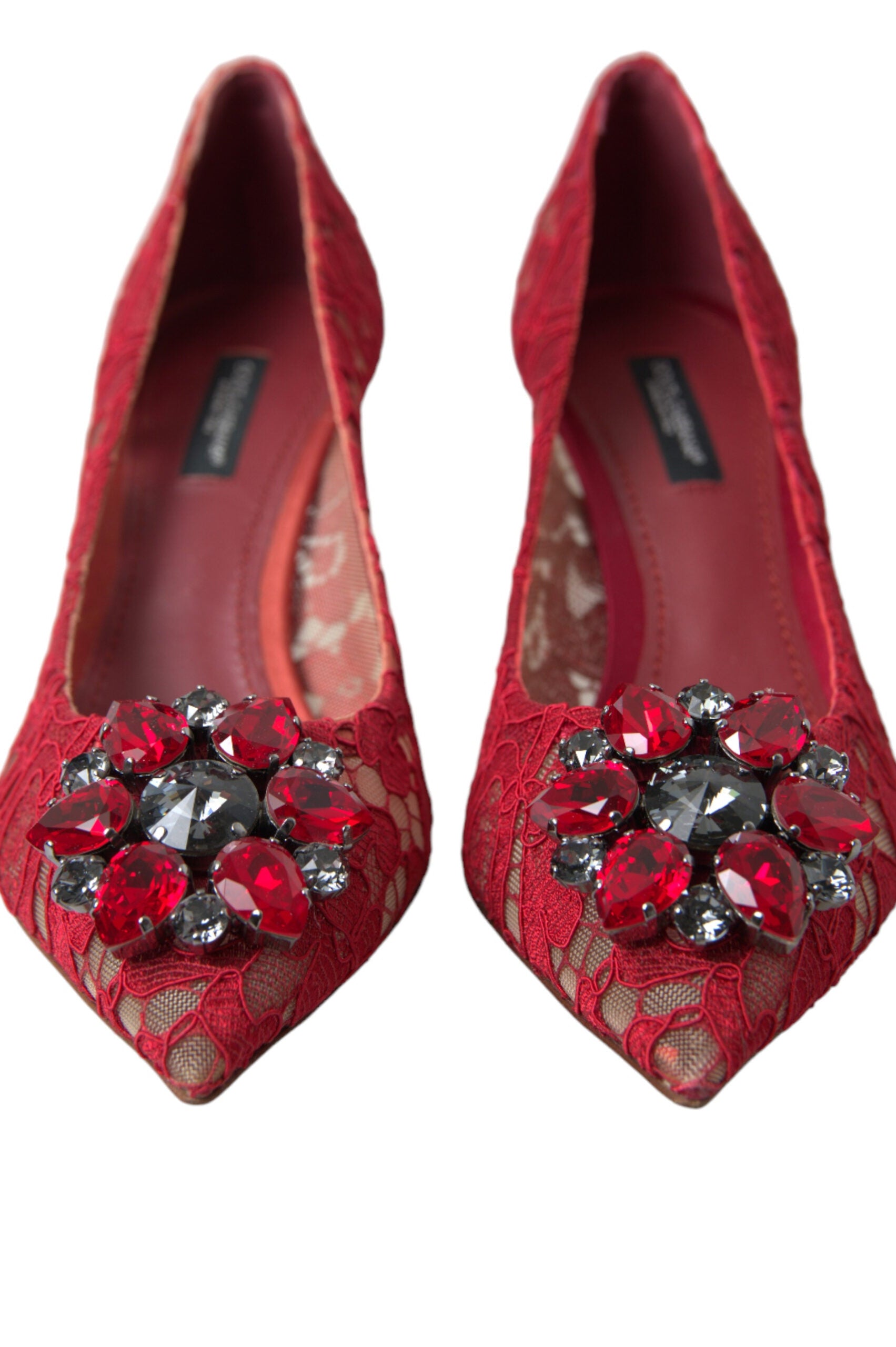 Dolce & Gabbana Red Taormina Lace Crystal Heels Pumps Shoes GENUINE AUTHENTIC BRAND LLC