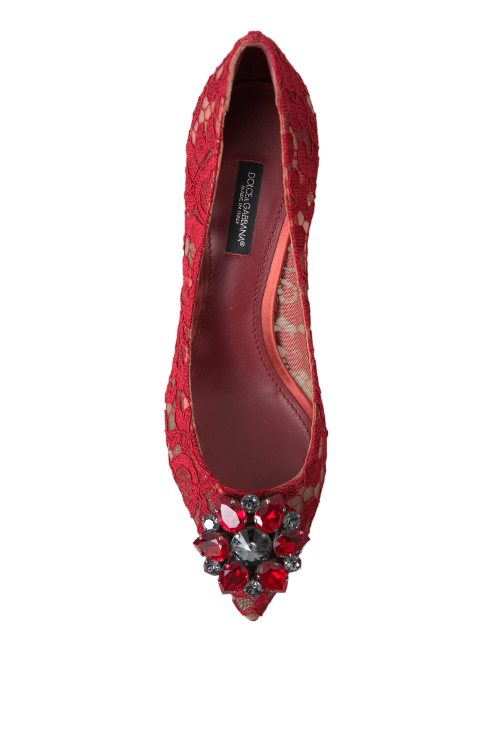 Dolce & Gabbana Red Taormina Lace Crystal Heels Pumps Shoes GENUINE AUTHENTIC BRAND LLC