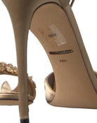 Dolce & Gabbana Gold Satin Ankle Strap Crystal Sandals Shoes GENUINE AUTHENTIC BRAND LLC