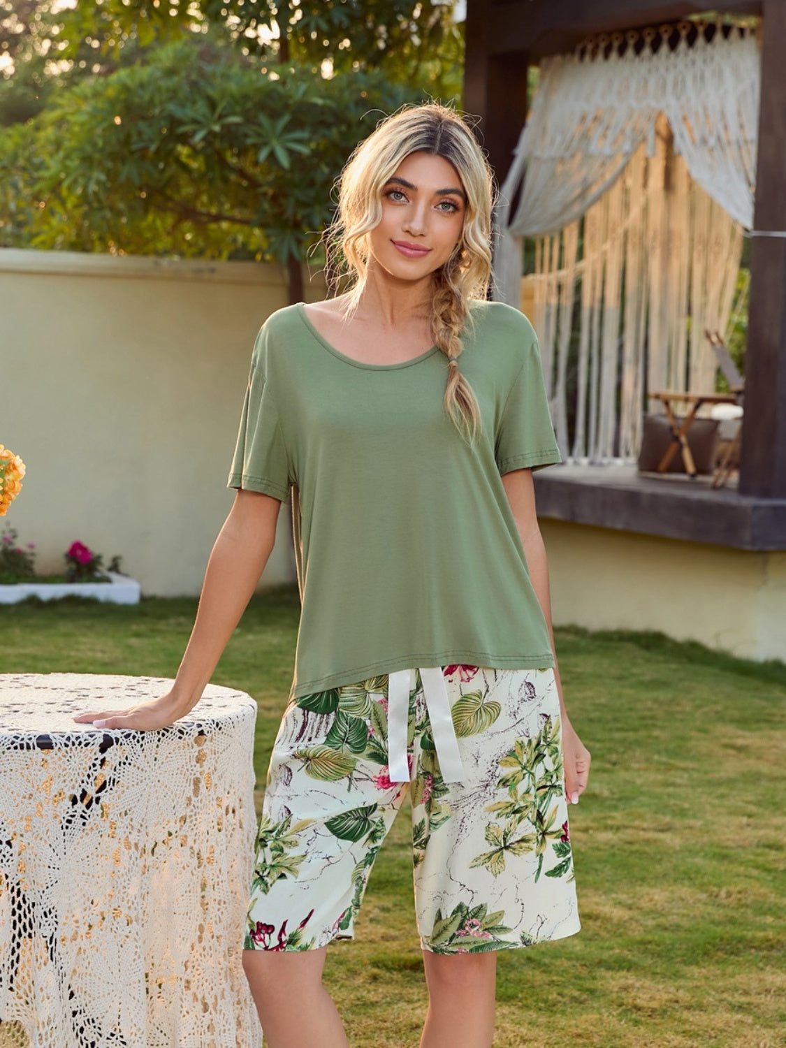 Short Sleeve Top and Printed Shorts Lounge Set Trendsi