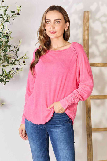 Zenana Round Neck Long Sleeve Top Trendsi