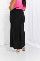 White Birch Up and Up Ruched Slit Maxi Skirt in Black White Birch