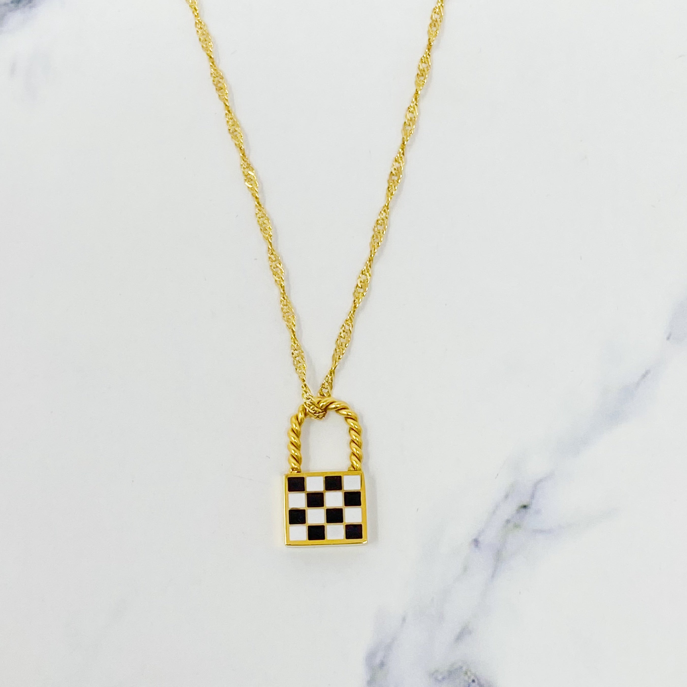 Checkered Locket Necklace Ellisonyoung.com