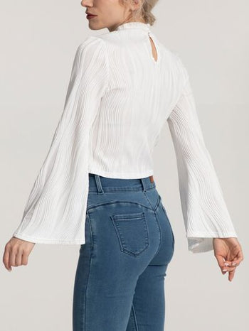 Mock Neck Flare Sleeve Blouse Trendsi