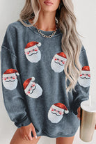 Sequin Santa Patch Ribbed Sweatshirt Trendsi