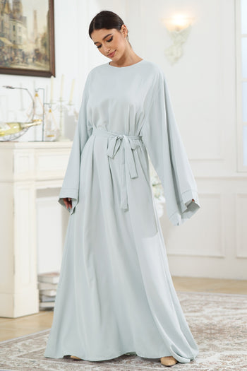 Round Neck Kimono Sleeve Tie Waist Dress Trendsi