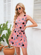 Tied Polka Dot V-Neck Dress Trendsi