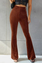 Ribbed High Waist Flare Pants Trendsi