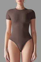 Round Neck Short Sleeve Active Bodysuit Trendsi