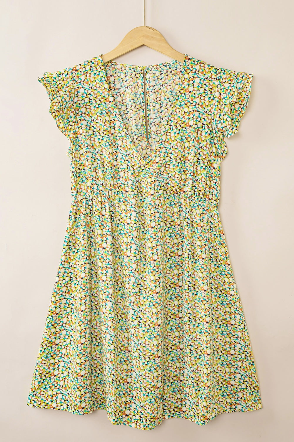 Ruffled Printed V-Neck Cap Sleeve Dress Trendsi