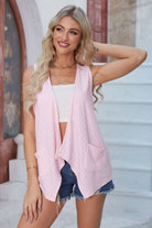 Eyelet Open Front Sleeveless Cardigan Trendsi