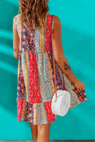 Printed V-Neck Mini Dress Trendsi