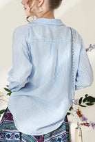 Blue/White Button Down Vertical Stripe Shirt Penderié, Inc.