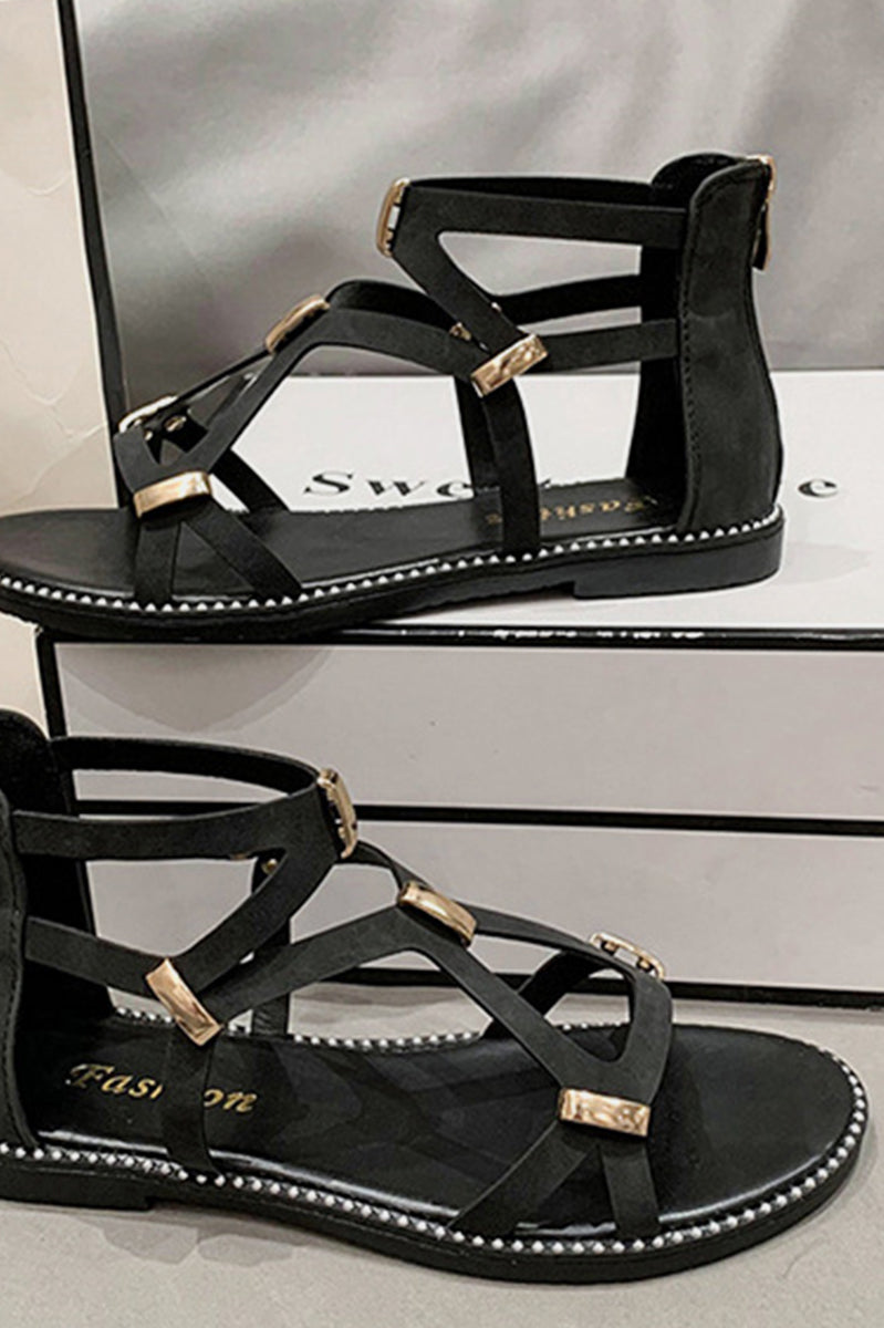 Open Toe Back Zipper Flat Sandals Trendsi