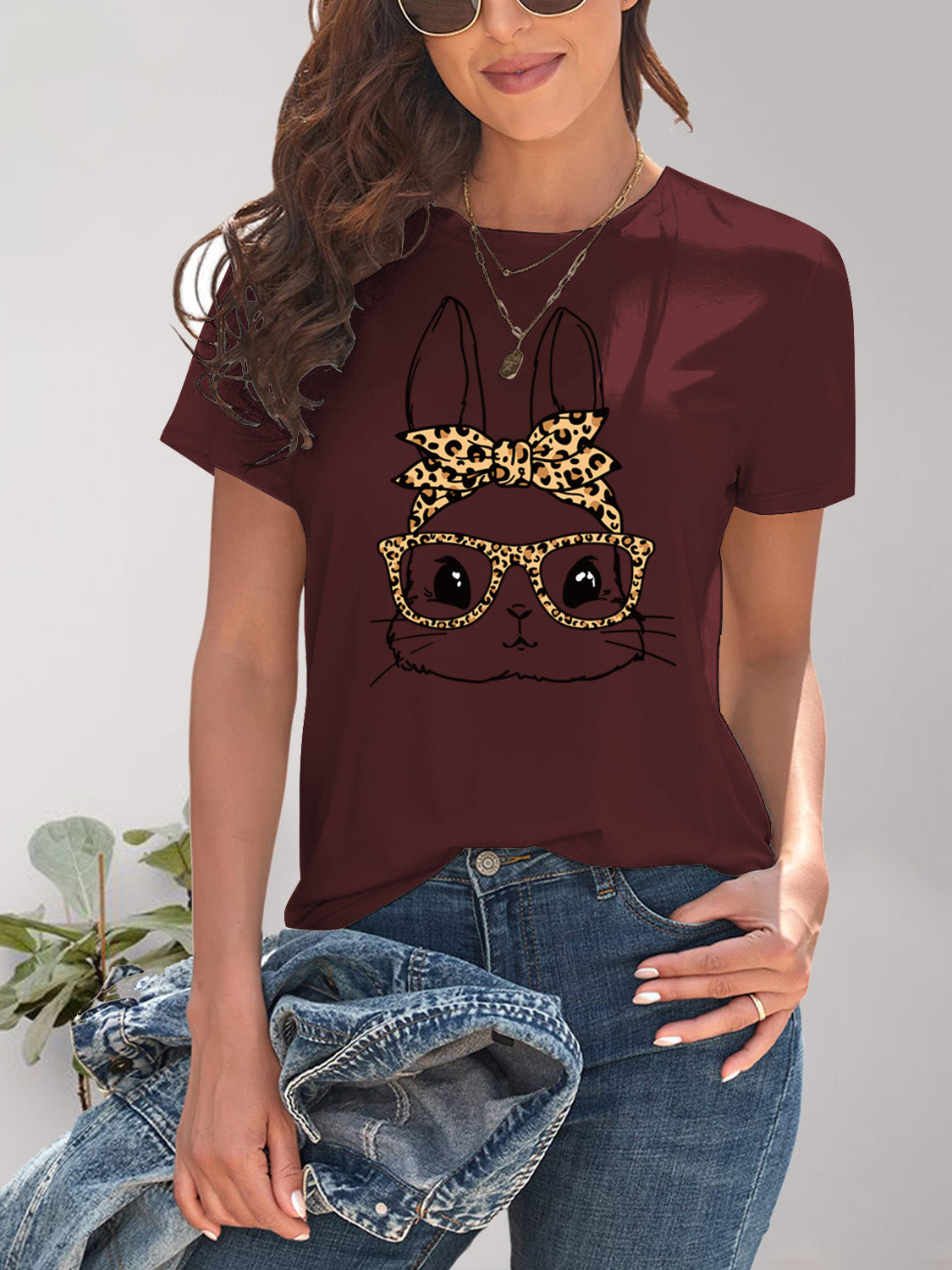 Rabbit Graphic Round Neck Short Sleeve T-Shirt Trendsi