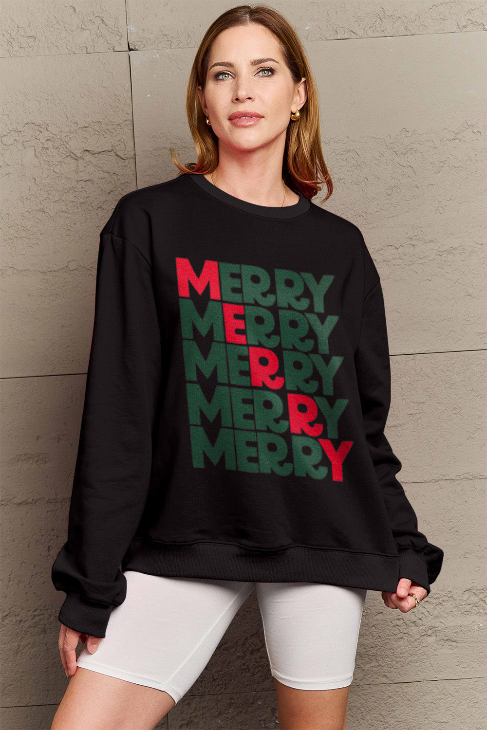 Simply Love Full Size MERRY Long Sleeve Sweatshirt Trendsi