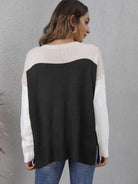 Color Block Round Neck Dropped Shoulder Sweater Trendsi