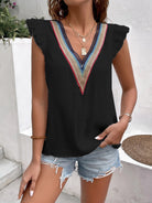 Ruffled V-Neck Cap Sleeve Blouse Trendsi