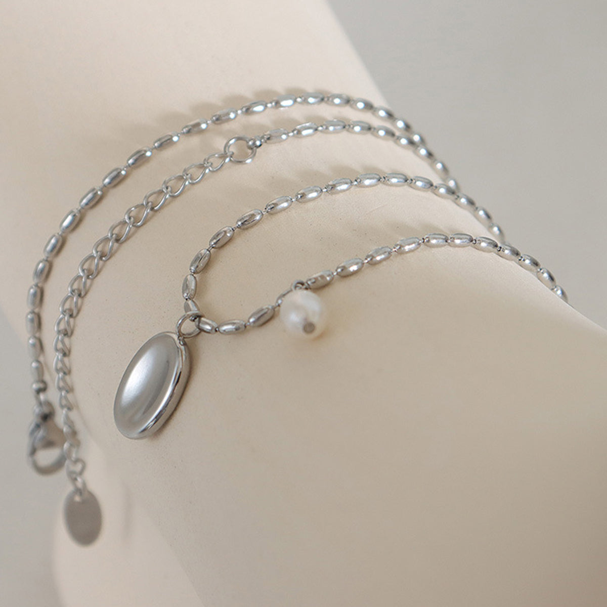 Titanium Steel Freshwater Pearl Pendant Necklace Trendsi