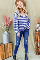 And The Why Striped Lace Detail V Neck Top Trendsi