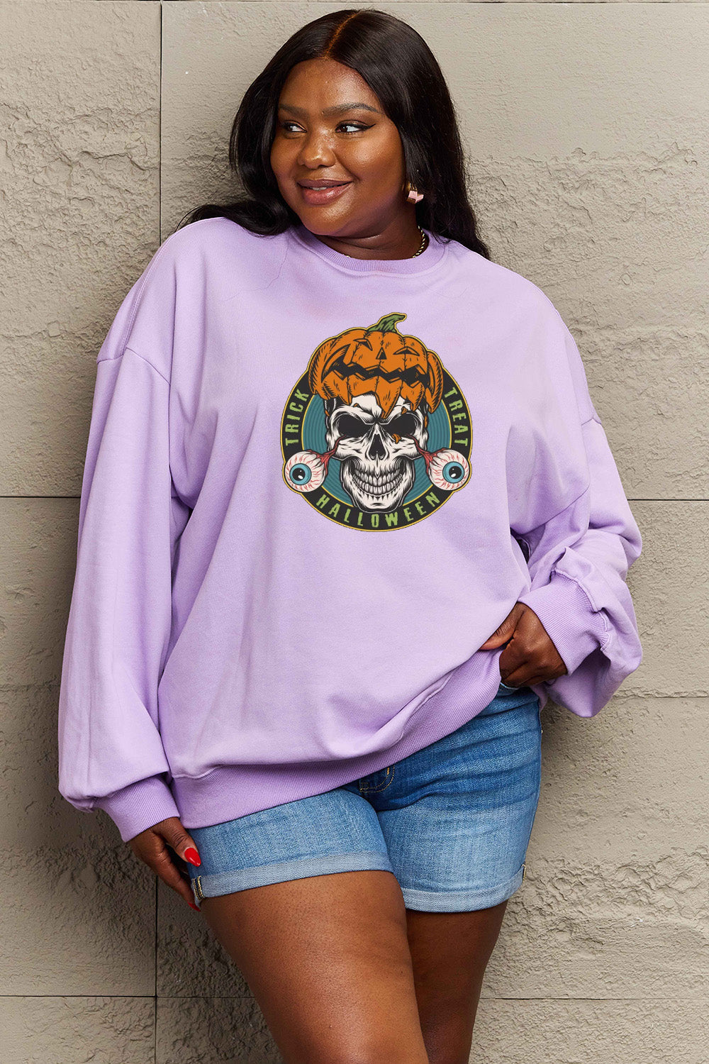 Simply Love Full Size Skull Graphic Sweatshirt Trendsi