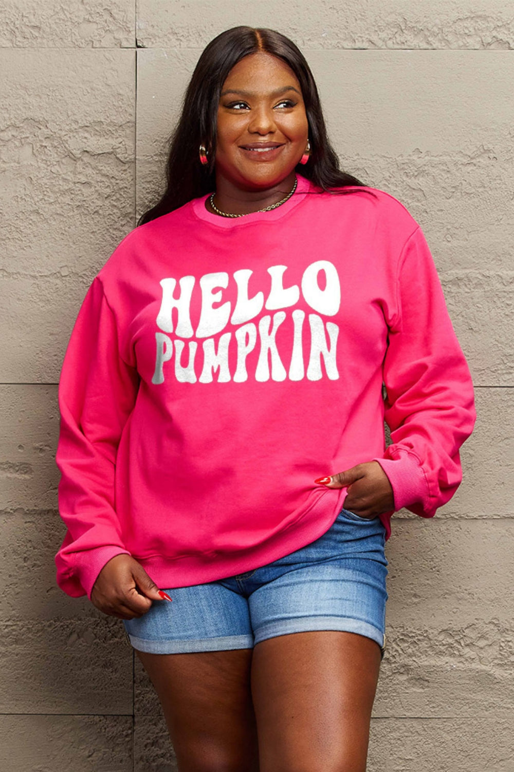 Simply Love Full Size HELLO PUMPKIN Graphic Sweatshirt Trendsi