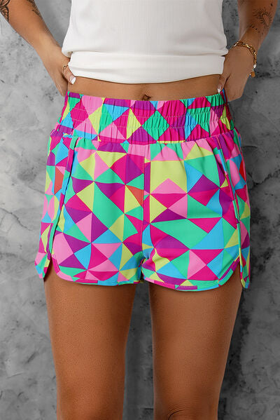 Color Block Elastic Waist Shorts Trendsi