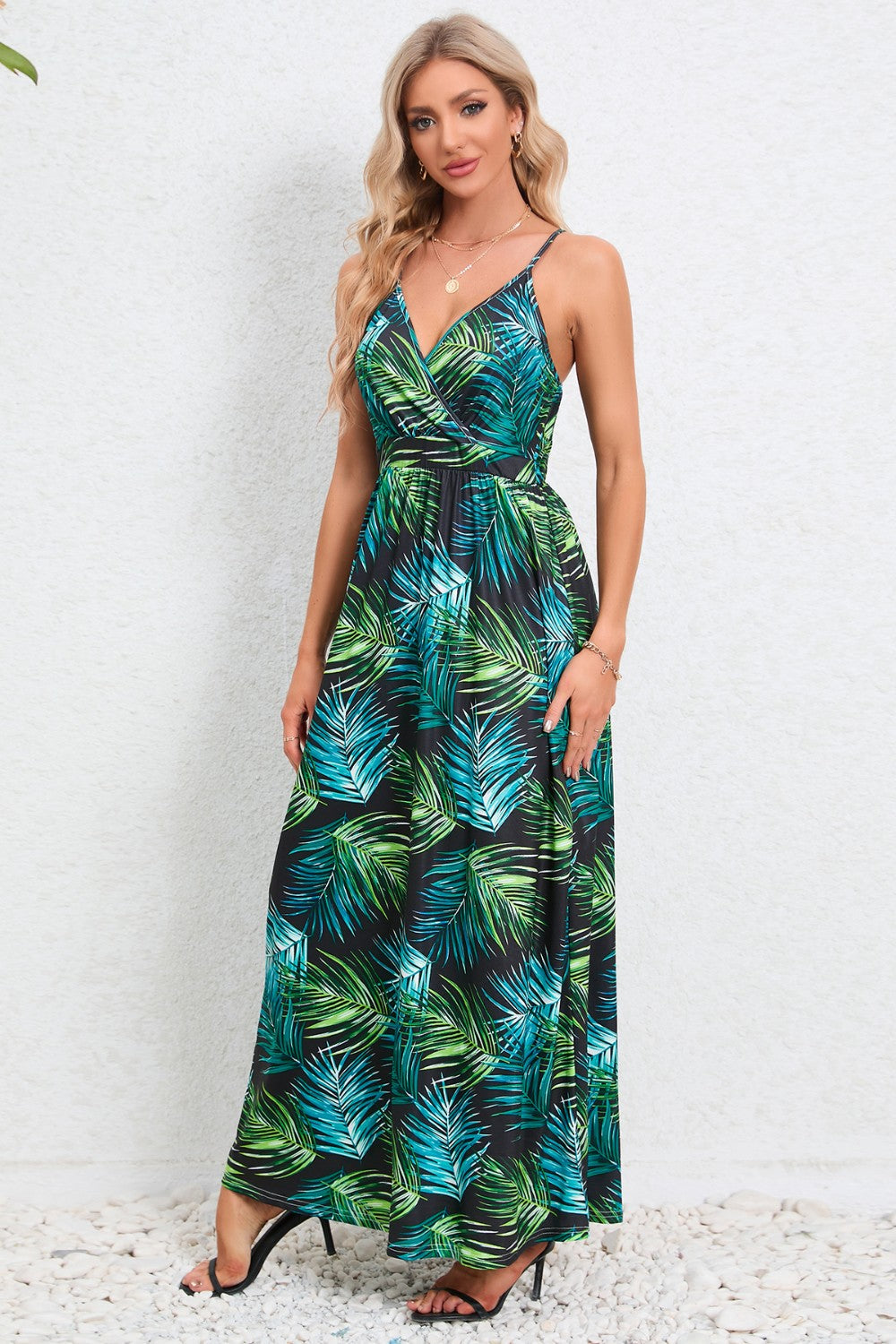 Printed Surplice Maxi Cami Dress Trendsi