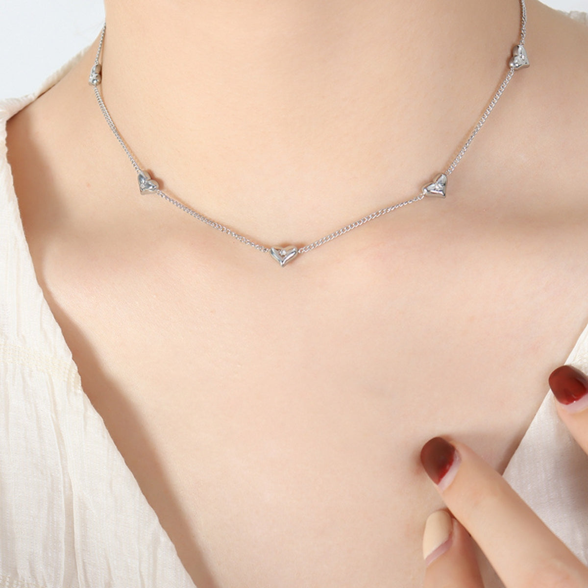 Titanium Steel Zircon Heart Necklace Trendsi