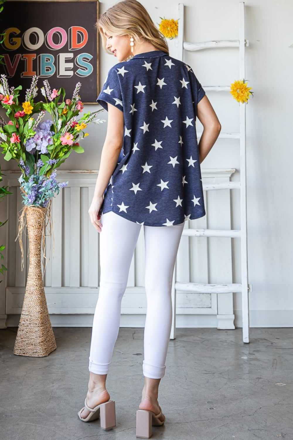 Heimish Full Size Star Print V-Neck Short Sleeve T-Shirt Trendsi