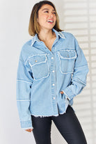 PEACE Raw Hem Dropped Shoulder Denim Top Trendsi