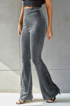 Ribbed High Waist Flare Pants Trendsi