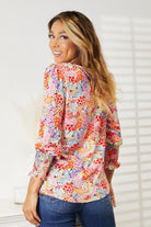 Double Take Floral Print Long Puff Sleeve Blouse Trendsi