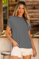 Exposed Seam Round Neck Short Sleeve T-Shirt Trendsi