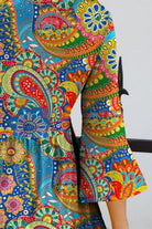 Paisley Print Round Neck Three-Quarter Sleeve Dress Trendsi