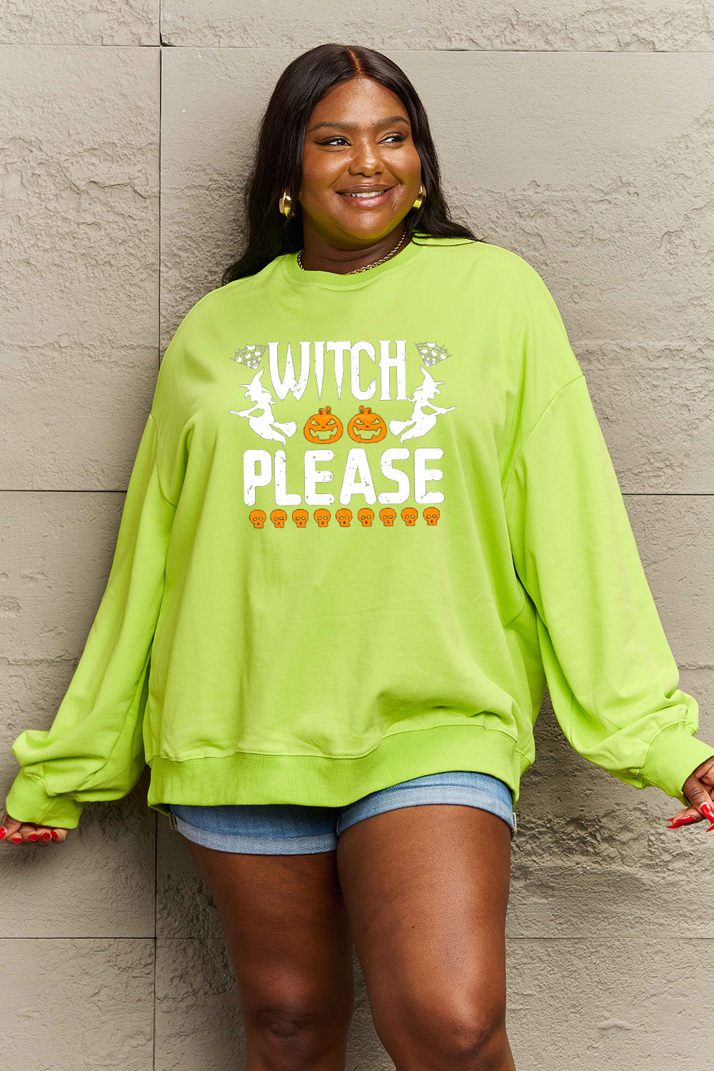 Simply Love Full Size WITCH PLEASE Graphic Sweatshirt Trendsi