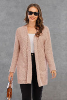 Pocketed Open Front Long Sleeve Cardigan Trendsi