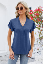 V-Neck Flutter Sleeve T-Shirt Trendsi