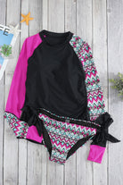 Full Size Round Neck Long Sleeve Top and Tied Brief Swim Set Trendsi