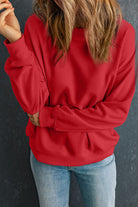 Round Neck Dropped Shoulder Sweatshirt Trendsi