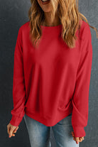 Round Neck Dropped Shoulder Sweatshirt Trendsi