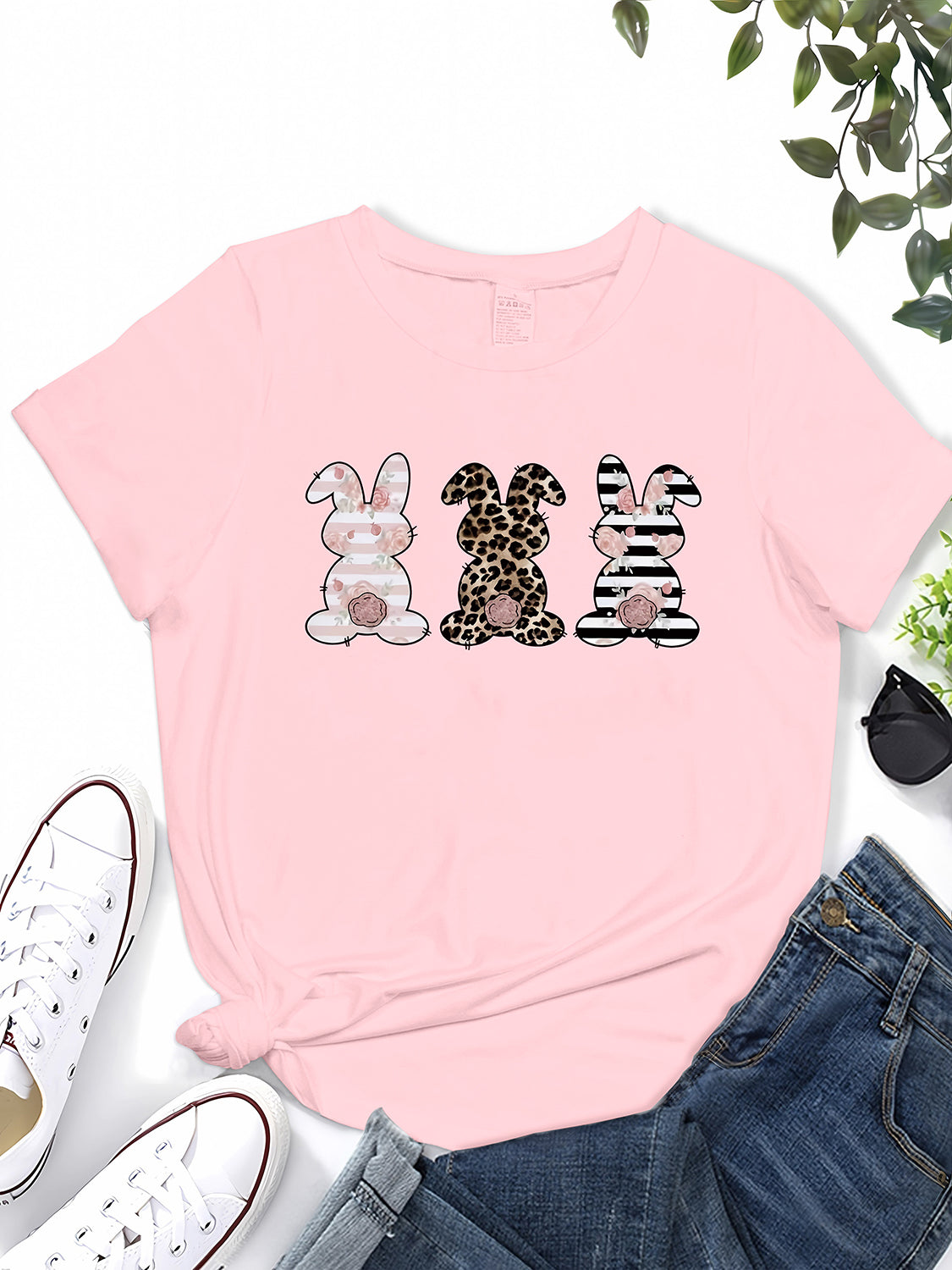 Rabbit Graphic Round Neck Short Sleeve T-Shirt Trendsi