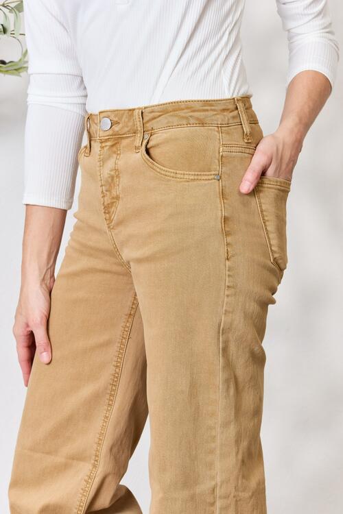 RISEN Full Size Fringe Hem Wide Leg Jeans Trendsi