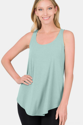 Zenana Round Neck Curved Hem Tank Trendsi