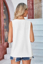 Eyelet Open Front Sleeveless Cardigan Trendsi