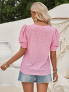 Twisted Heart V-Neck Short Sleeve Blouse Trendsi