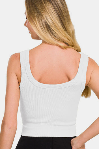 Zenana Ribbed Round Neck Cropped Tank Trendsi