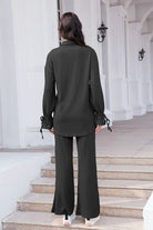 Drawstring Flounce Sleeve Shirt and Pants Set Trendsi