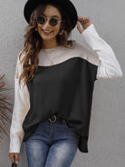 Color Block Round Neck Dropped Shoulder Sweater Trendsi