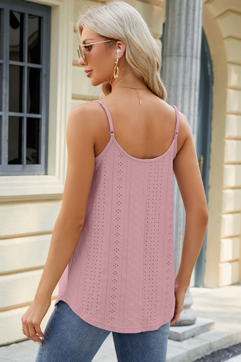 Eyelet Scoop Neck Ruched Cami Trendsi